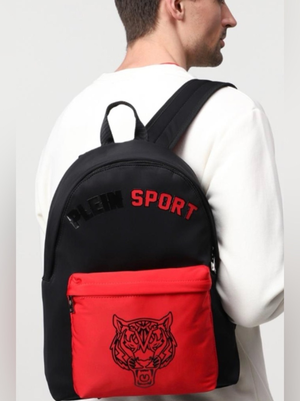 NWT $294 Plein Sport Black & Red Tiger Logo Backpack